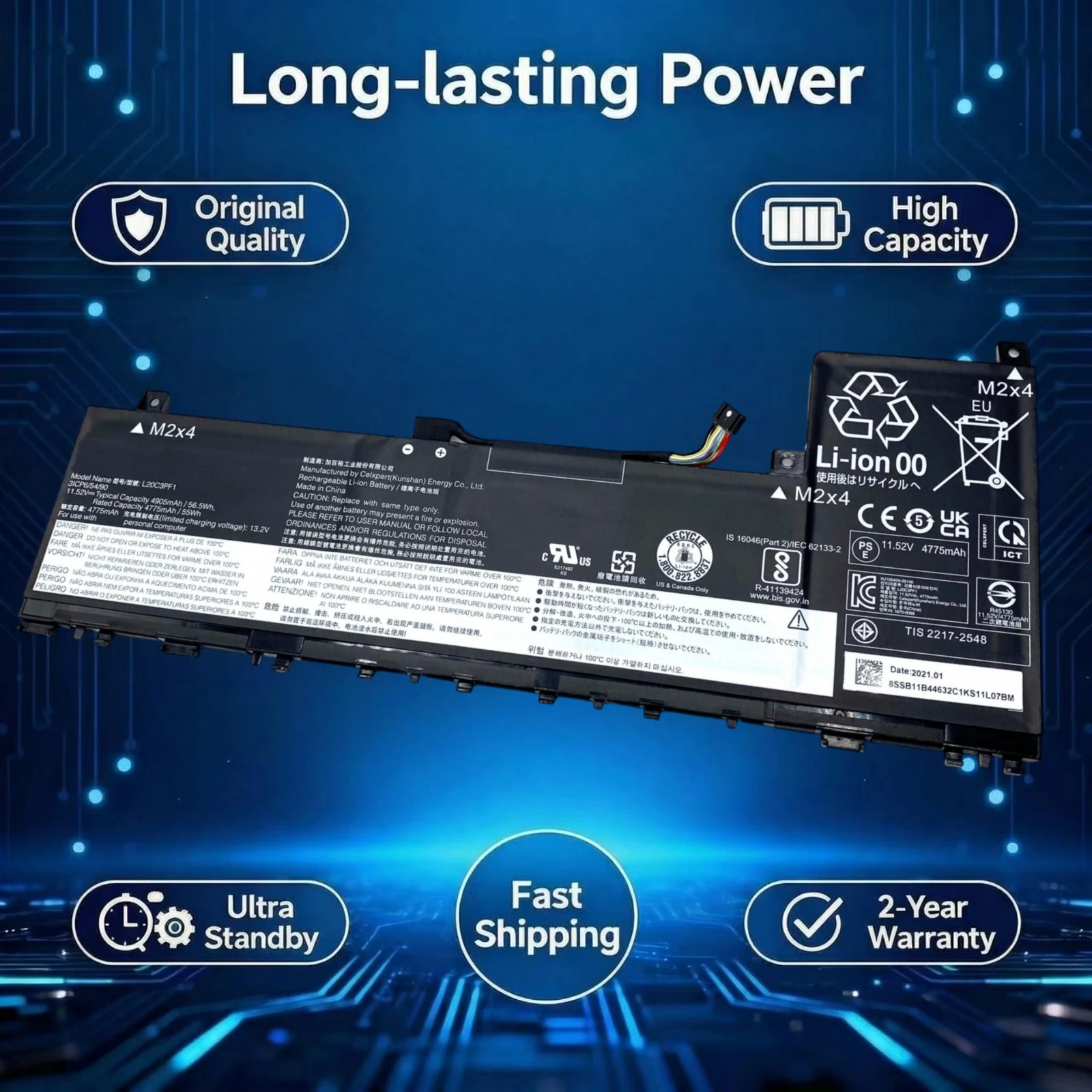 New Original L20C3PF1 Laptop Battery For Lenovo IdeaPad 5 Pro 14ACN6 82L7003TTA 14ITL6(82L3) 82L7006PMH SB11B44631 SB11B44632