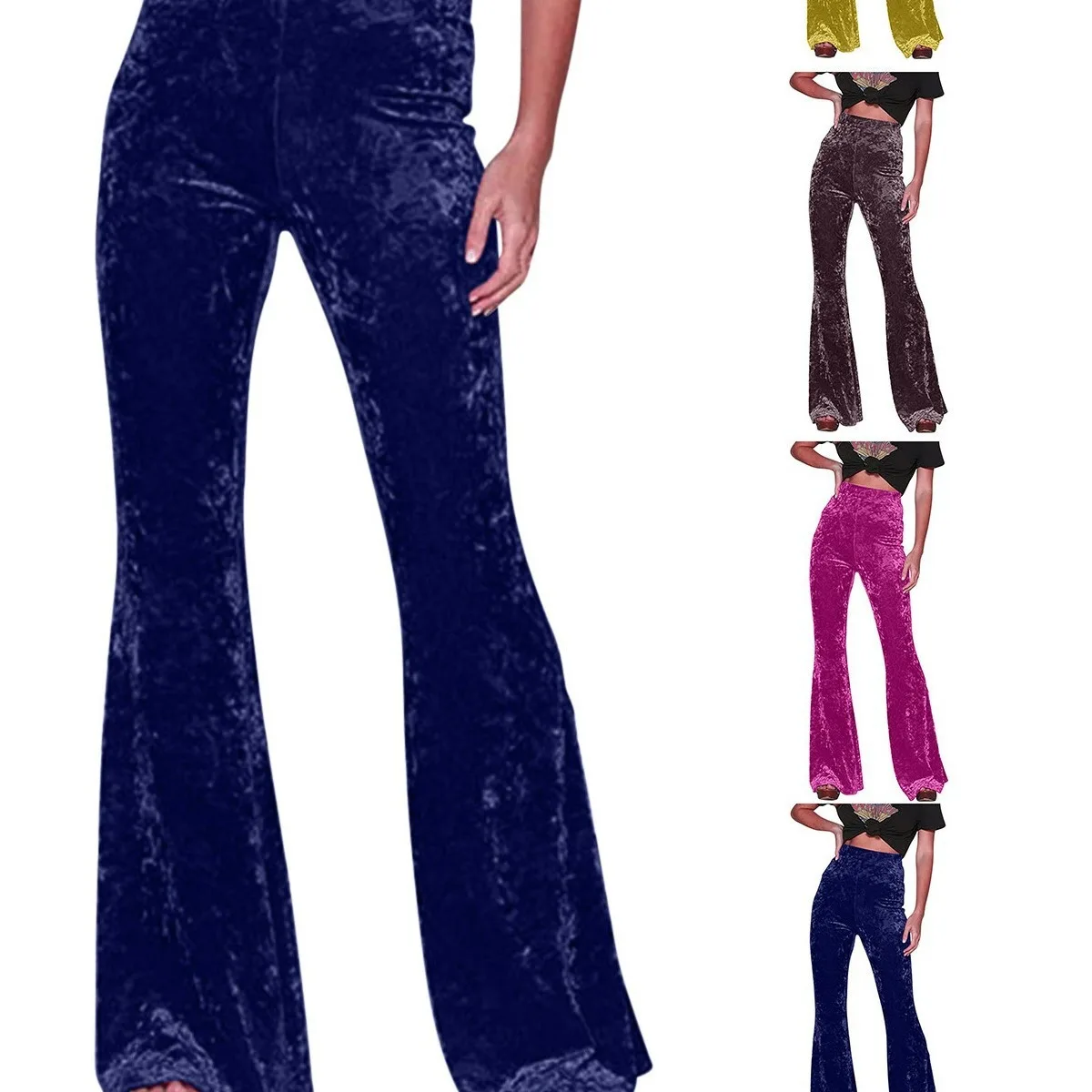 Calças compridas largas femininas estilo europeu americano outono inverno vintage cor sólida veludo cintura alta casual fino ajuste