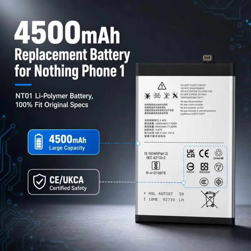 NT01 3.87V 4500mAh Li‑Polymer Replacement Battery Compatible with Nothing Phone 1 Mobile Phone Rechargeable Spare Battery Pack
