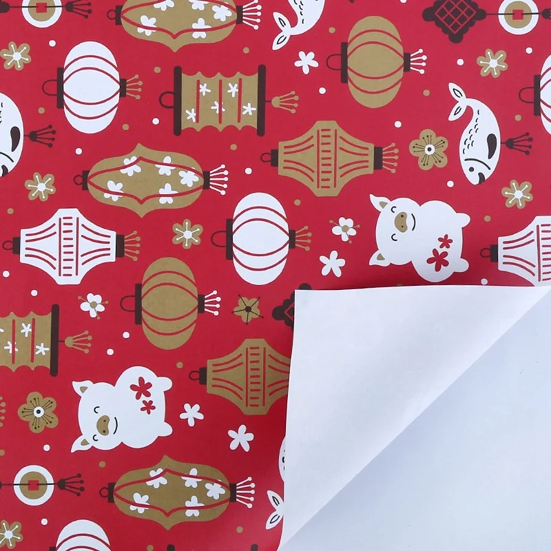 Wrapping Paper Sheets Set Of 6 With Ribbons ,Spring Festival Chinese New Year DIY Gift Red Wrapping Paper,70Cm X 50Cm