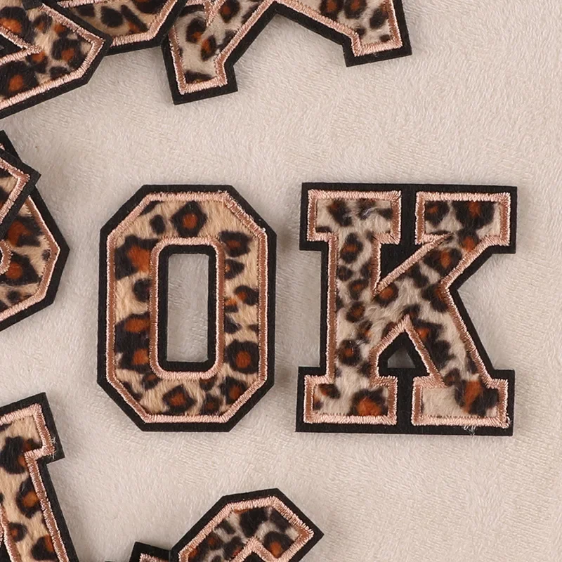 

6cm ABC DEF Leopard Print Letters Patches Plush and Embroideried Iron on Alphabet Patch for Clothing Bags Shoes DIY Accessories