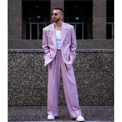 Loose Casual Single Breasted Men's Suit 2 Pieces Peak Lapel Set Daily Fashion Male（Blazer+Pants）