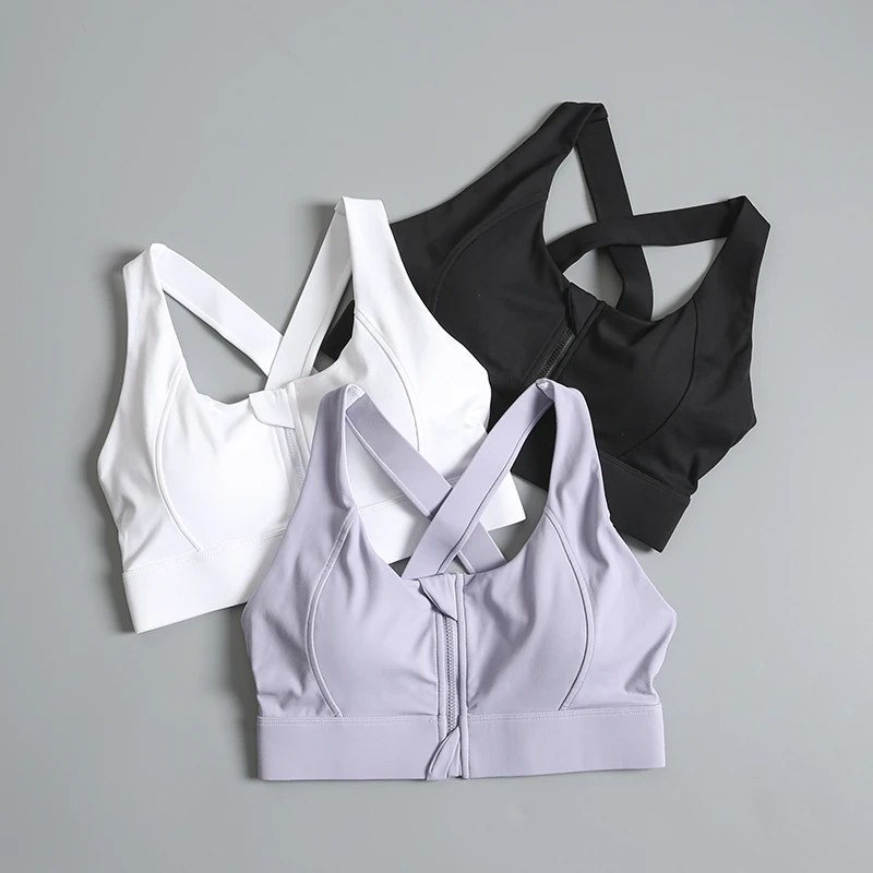 

New front zipper high-strength sports bra women's beautiful backs gathered summer cross quick-drying fitness yoga underwear