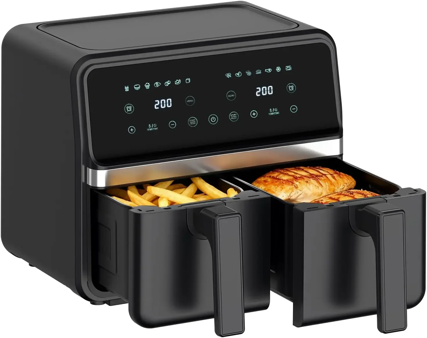 4QT+4QT Dual Basket Air Fryer - Digital Touchscreen, Smart Sync Finish,Auto Shutoff, 2 Independent Nonstick Dishwasher-Safe