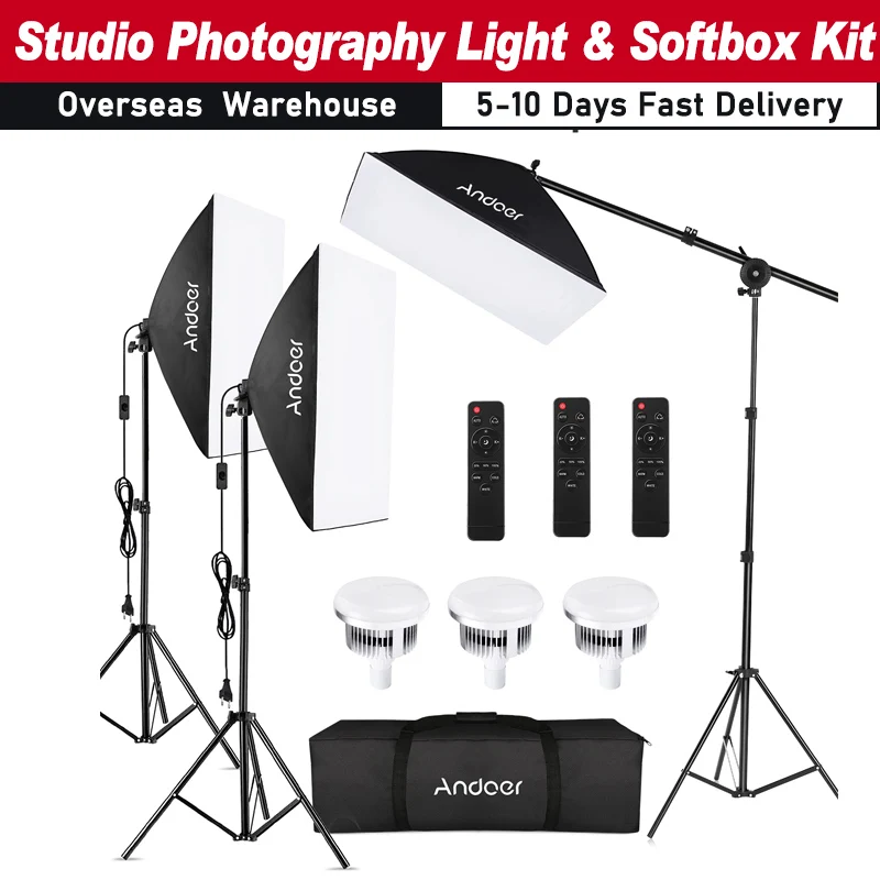 Andoer Studio Photography Light Kit Softbox Lighting Set with 85W LED Light for Studio Portrait Product Photo Video Photography