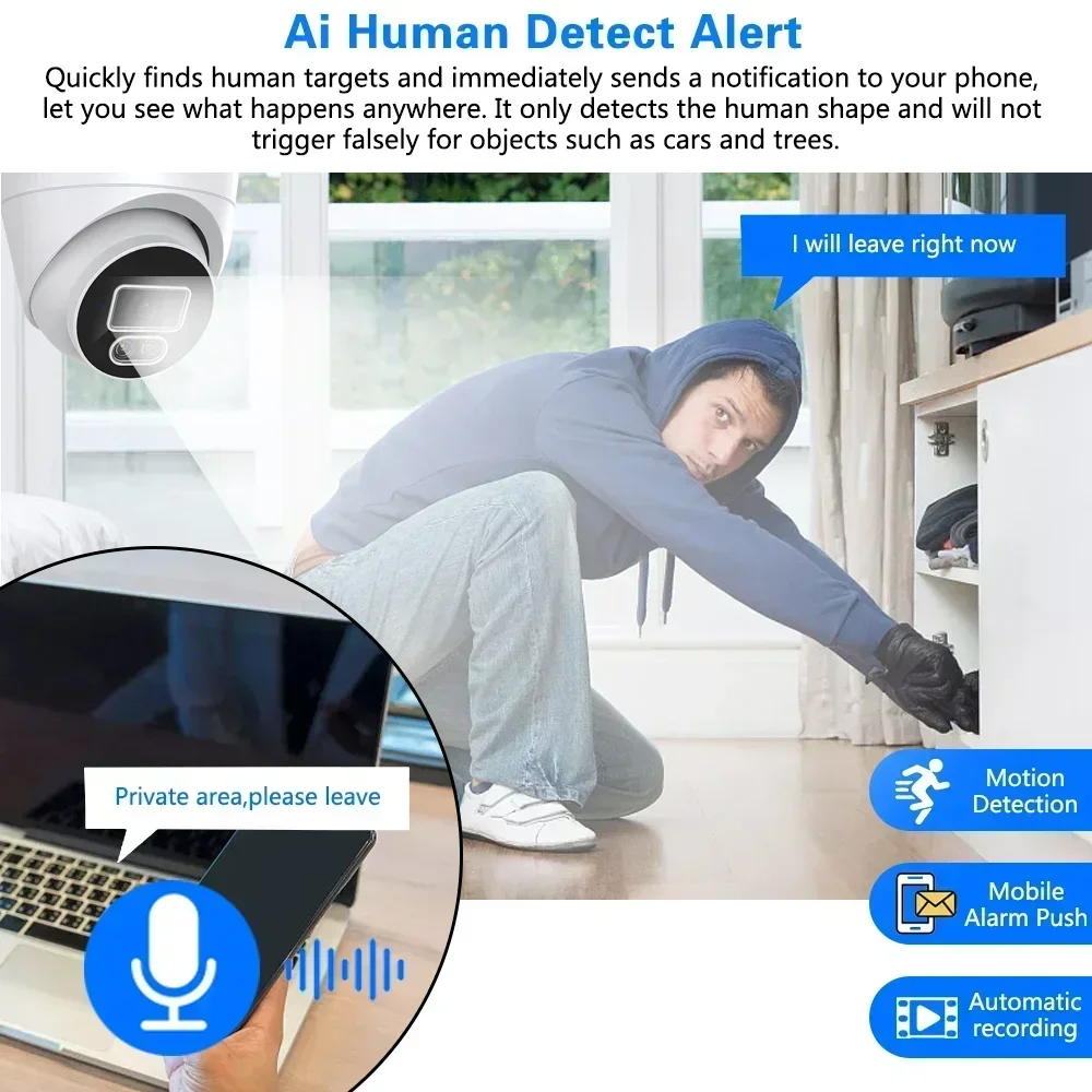 4K POE Security Camera System 16CH NVR Kit 8MP Dome Camera Ai Human Detect Outdoor 8MP Two Way Audio 8CH Video Surveillance Set