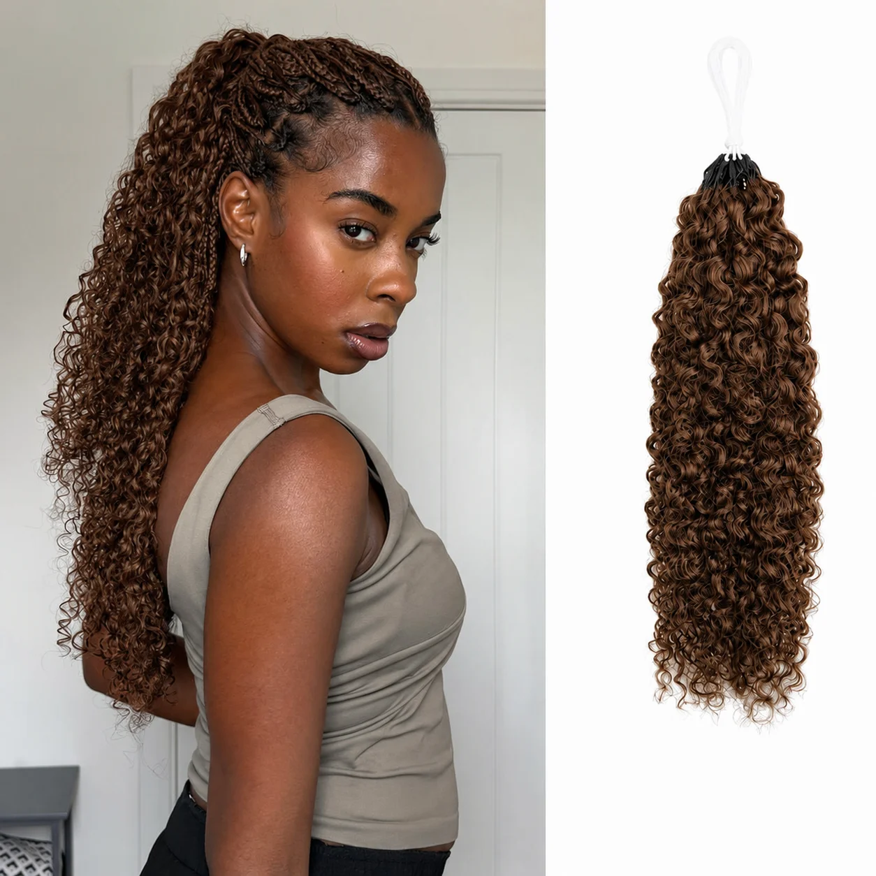 

Dark Chocolate Brown Kinky Curly Crochet Human Hair Extension Knotless Pre Separated Small Spiral Feather Curl Crochet Braids Hair For Black Women