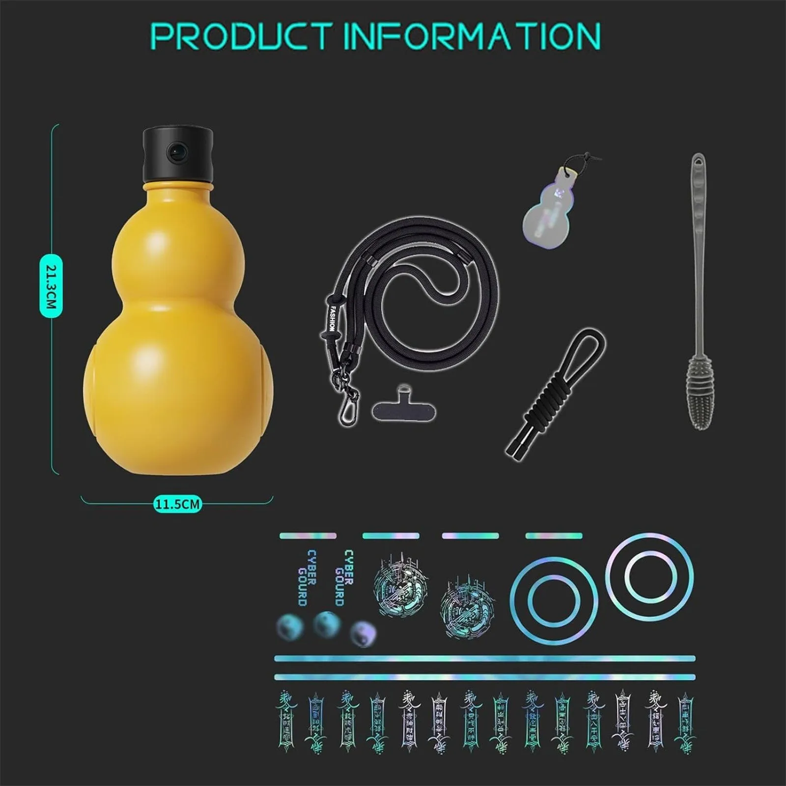 New Chinese Retro-Inspired Gourd Water Bottle 900ML Large Capacity Wine Bottle PC Durable Water Kettle Sports Black Myth Wukong