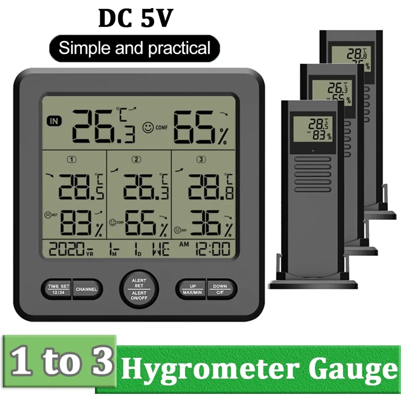 ABKI-Stazione meteorologica Sensori wireless per interni/esterni Termometro digitale Igrometro Display LCD a LED Termometro (Bianco) Durevole