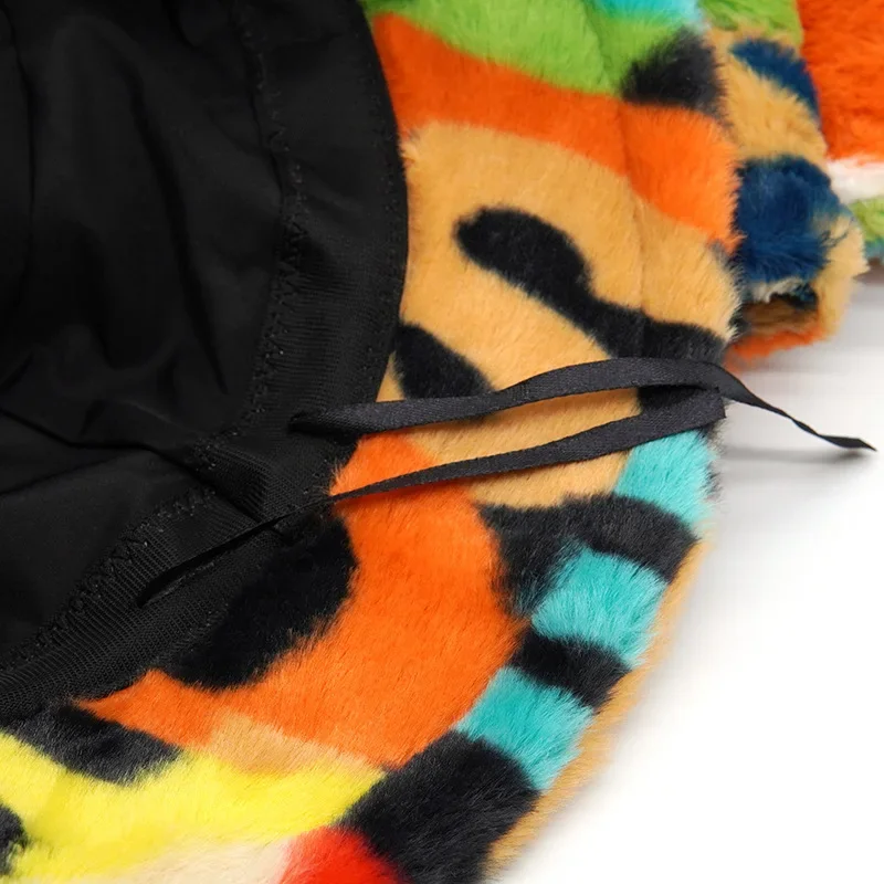 2024New Winter Eimer-Hüte Flauschigen Fell Männer Frauen Panama Hut Mode Warme Fischer Kappe Brief Regenbogen Hahnentritt Leopard gedruckt – Detail 16