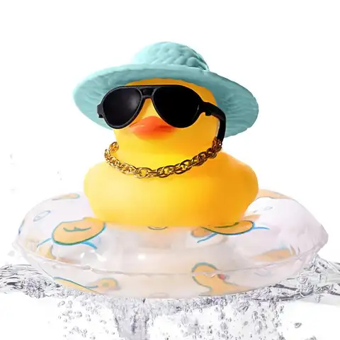 Rubber Duck Ornaments Baby Bath Toys Car Dashboard Decoration Accessories With Mini Swim Ring Sun Hat Necklace And Sunglasses