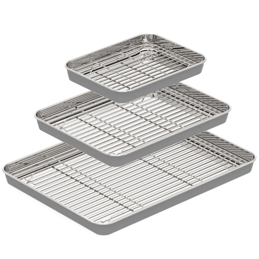 

Stainless Steel Baking Sheet with Wire Rack, Even Heating Durable Tray for Dessert Bread, Cooling Rack & Serving Platter Kitchen