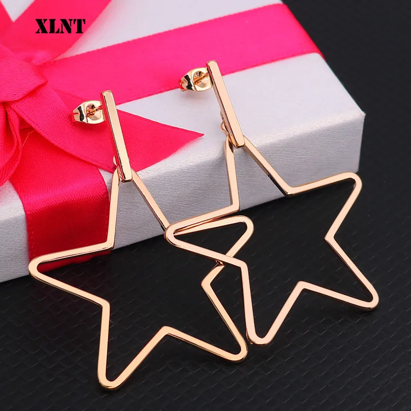 XLNT Simple Hoop Earrings For Women Hollow Round Circle Earrings  Star Decorated Earrings Golden Color Ear Jewelry Wholesale