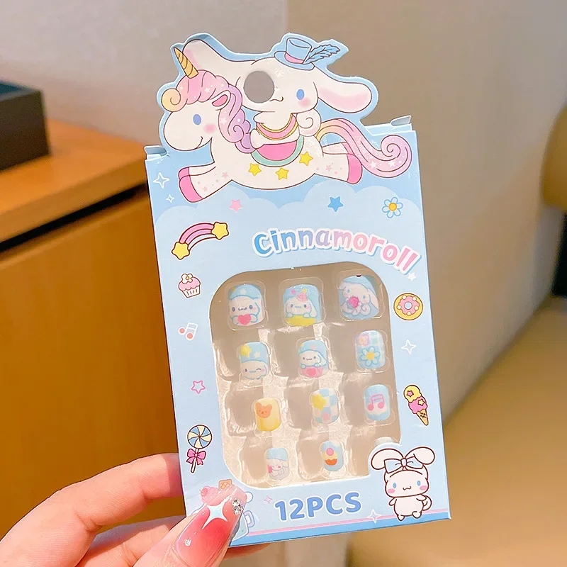 New Sanrio Children's Nail Patch Cartoon Hello Kitty Cinnamoroll Kuromi Cute Detachable Nails Sticker Girls Lovely Nail Stickers