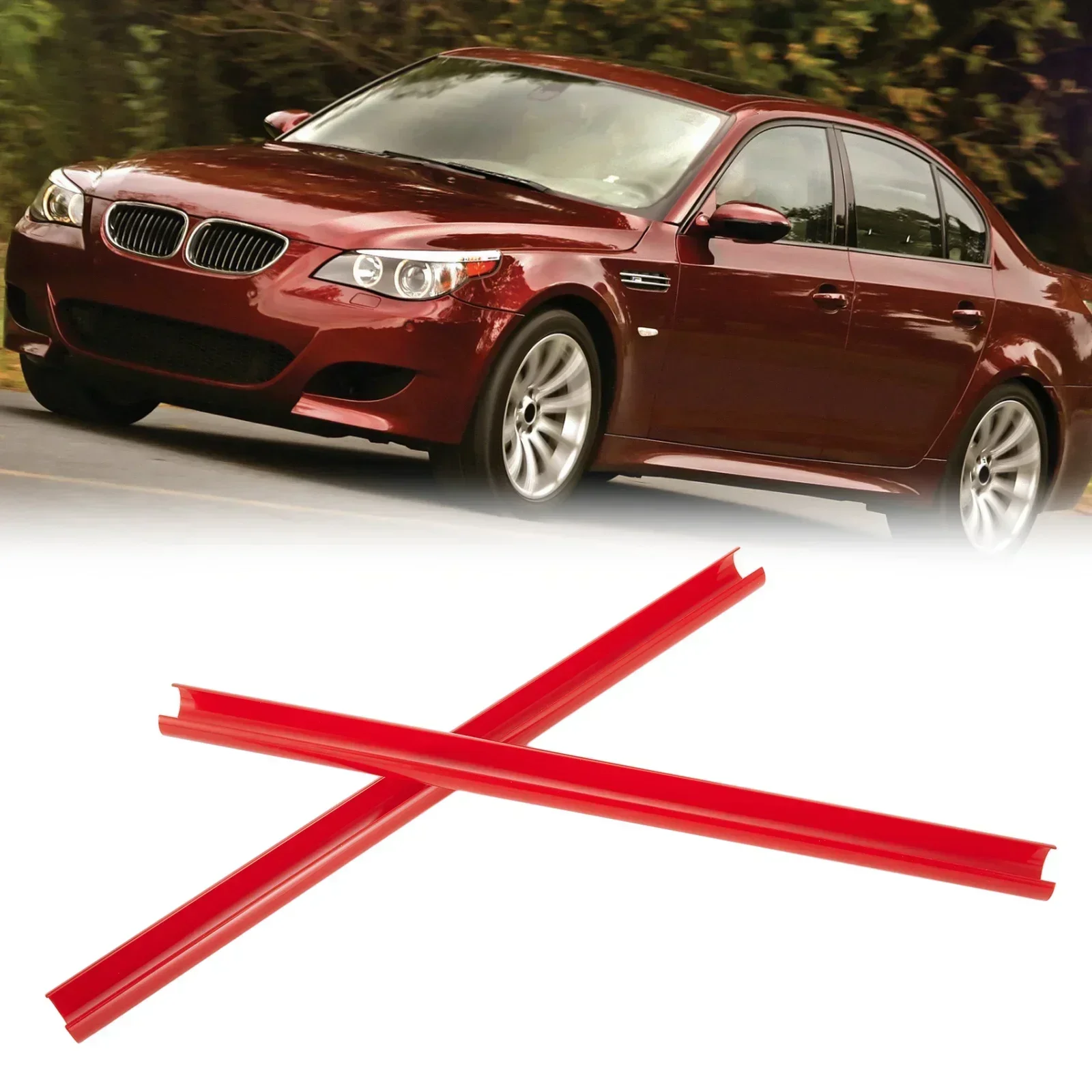 

2Pcs Grill Bar V Brace For BMW E60 E66 Front Grille Trim Strips Cover Red Red ABS High Temperature Resistant Easy Installation
