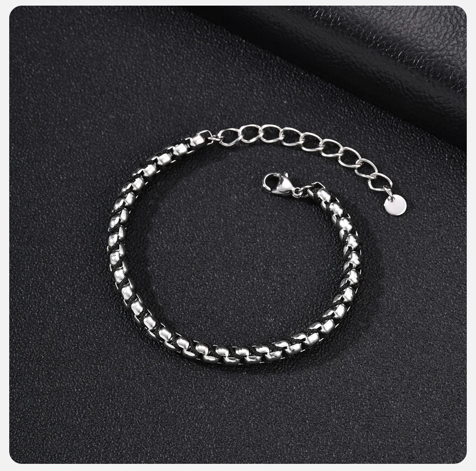 Vnox Edelstahl-Kastenkette Geflochtenes Schwarzes Seil-Armband, Verstellbares Gliederarmband Punk Hip-Hop Schmuck Geschenk für Männer – Detail 6