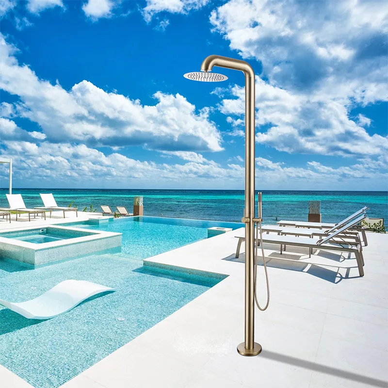 

Outdoor shower post brushed gold stainless steel single handle hot and cold rain shower set