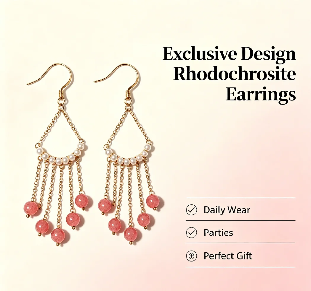 Exclusive Design Rhodochrosite Alloy Earrings Natural Stone Women Dangle Earrings Guardian Love Stable Emotions Crystal Jewelry