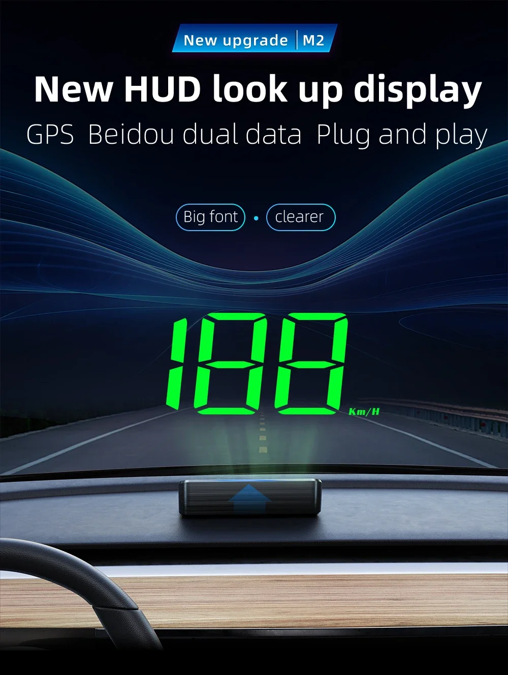 M2 Head-Up-Display Auto-GPS-Tachometer KMH HUD Universelles USB-Kabel Plug & Play GPS & Beidou Dual-Satellitensystem – Detail 10