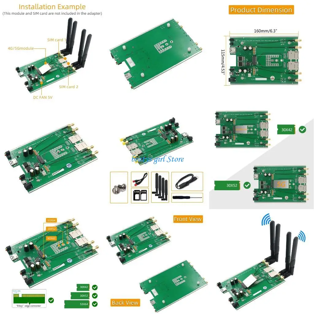 

C7AB 4G Модуль Modem USB3.0 к NGFF M.2 Адаптер 2 Слот SMAMCARD с 4 антенной