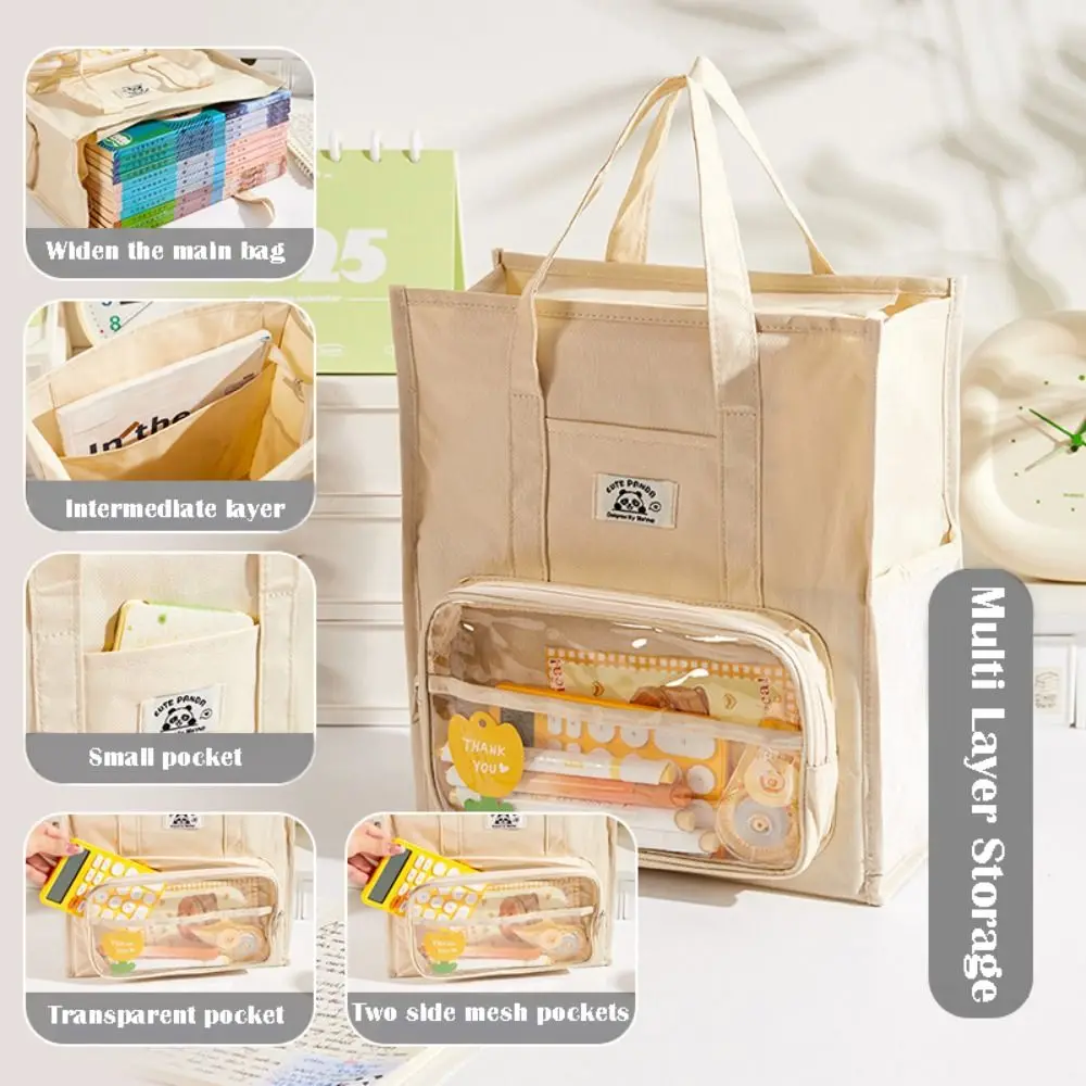 High Quality Solid Color Tutoring Bag Multi Layer Large Capacity Schoolbag Portable with Transparent Pocket File Bag Students