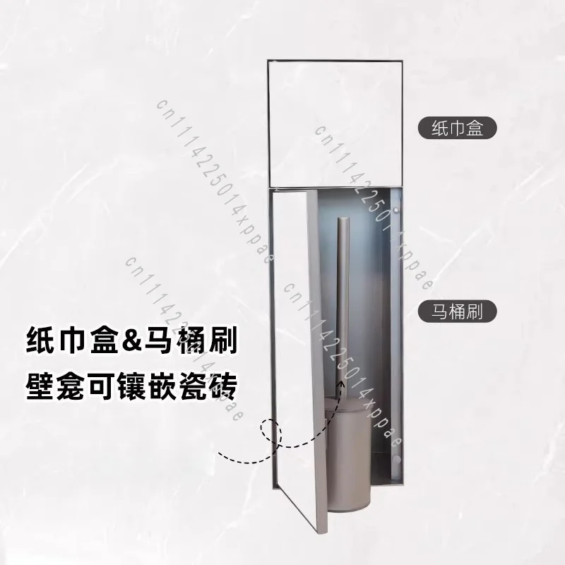Toilet Pre-embedded Model with Tiles on The Surface Hidden 304 Stainless Steel Toilet Brush Niche with Tissue Box
