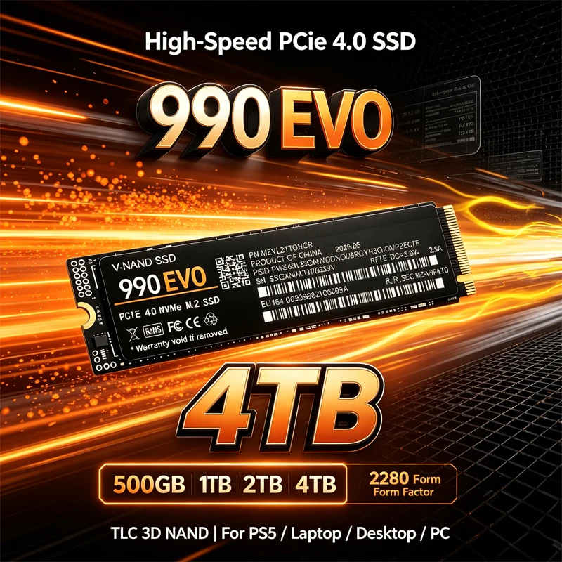 SSD NVMe M.2 para jogos, modelo 990 EVO, PCIe 4.0 X4, TLC, 3D NAND, formato 2280, unidade interna, 500 GB, 1 TB, 2 TB, 4 TB, para PS5, portátil, computador de mesa.