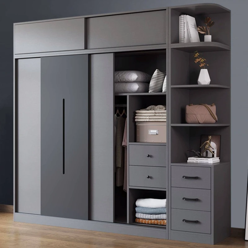 integral storage clothes closet simple household small apartment Wardrobe two door grey armoire de rangement bedroom furniture