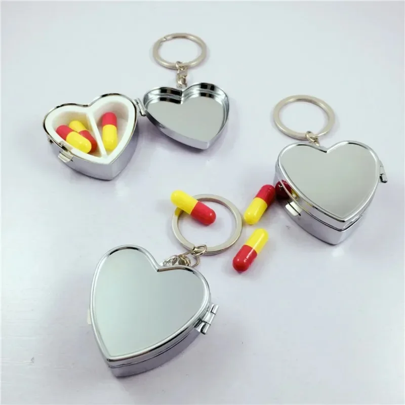 1PC Heart Shape Box Metal 2 Slots Medicine Organizer Container Vitamin Box for Travel Outdoors