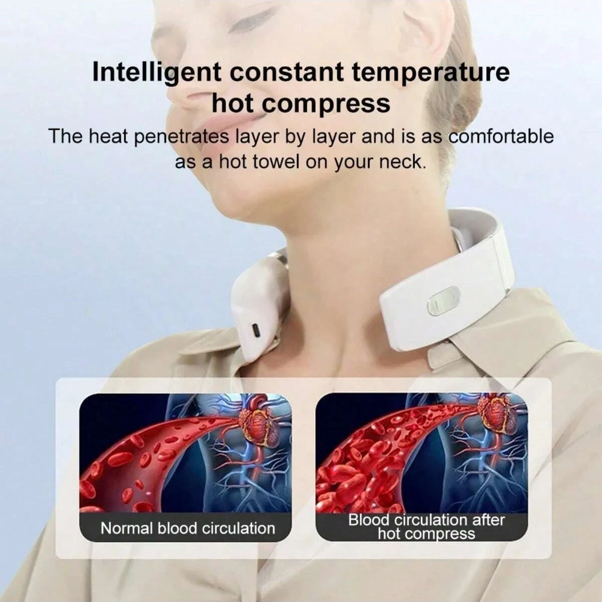 Rechargeable hot compress intelligent electric pulse neck massager, deep tissue trigger point massager, relaxing neck