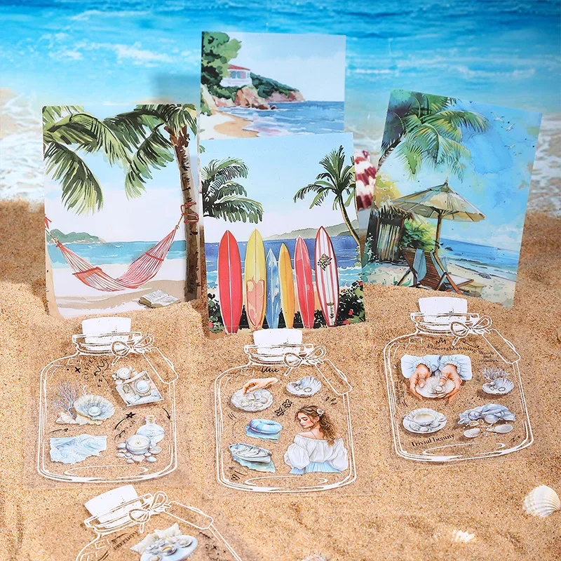 20 hojas/lote de pegatinas para mascotas, suministros de burbujas nubladas de verano, papelería, pegatinas de concha ondulada para playa, fondo DIY diario