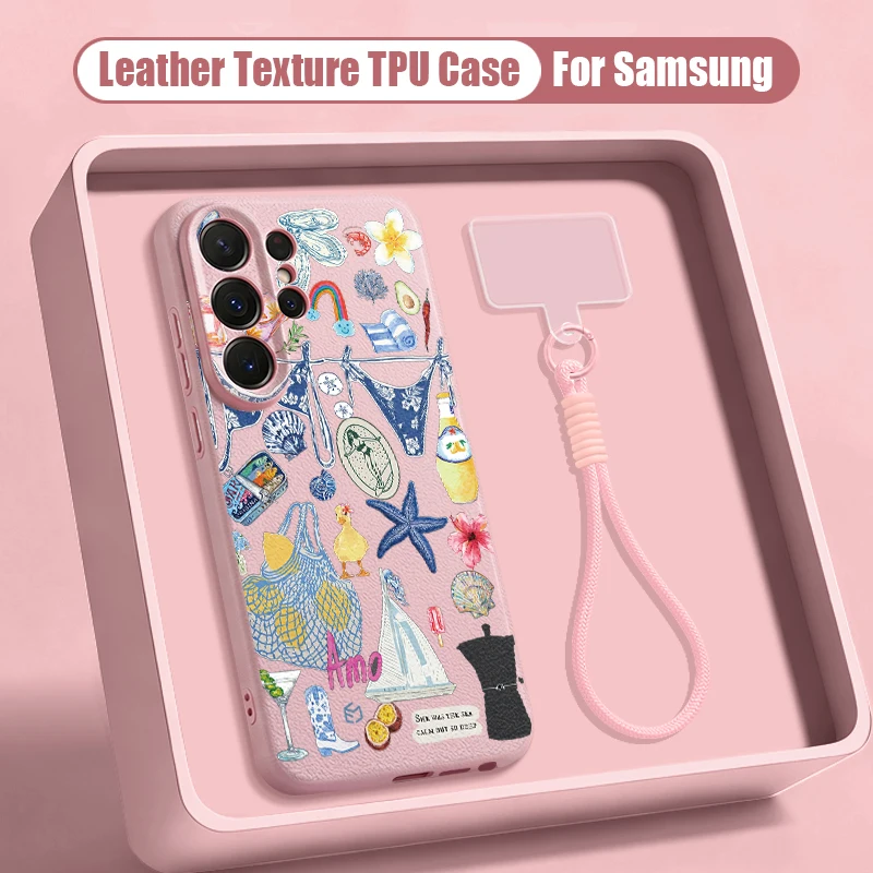 Sea Turtle Pattern Lanyard Phone Case For Samsung Galaxy S26 S25 S24 Ultra S23 S25 FE A57 A37 A17 A56 A55 A16 A26 TPU Soft Cover