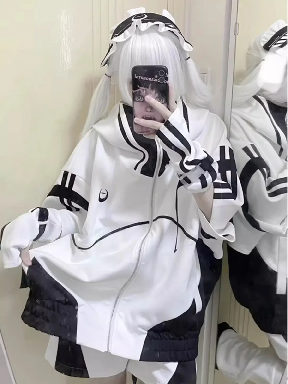 Japanese Subculture Mine Mass-produced 2D Sports Suit Women Fashion Loose Mid-length  Large-size Student 2 Piece Sets Outfits