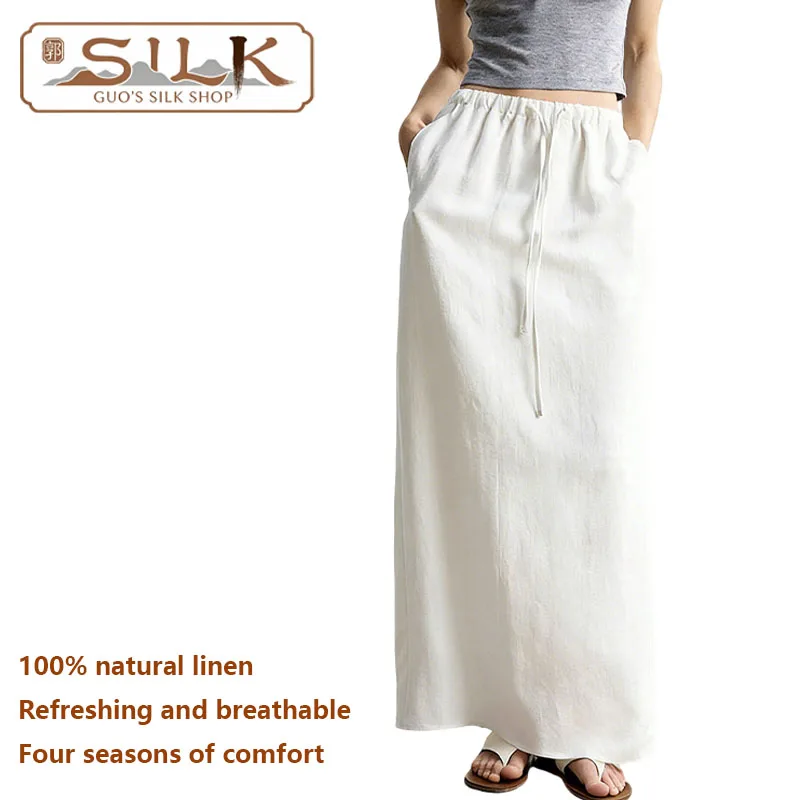 

Натуральное льняное женское платье-полушорочка: элегантное и простое длинное платье для отдыха на природе, комфортное и дышащее