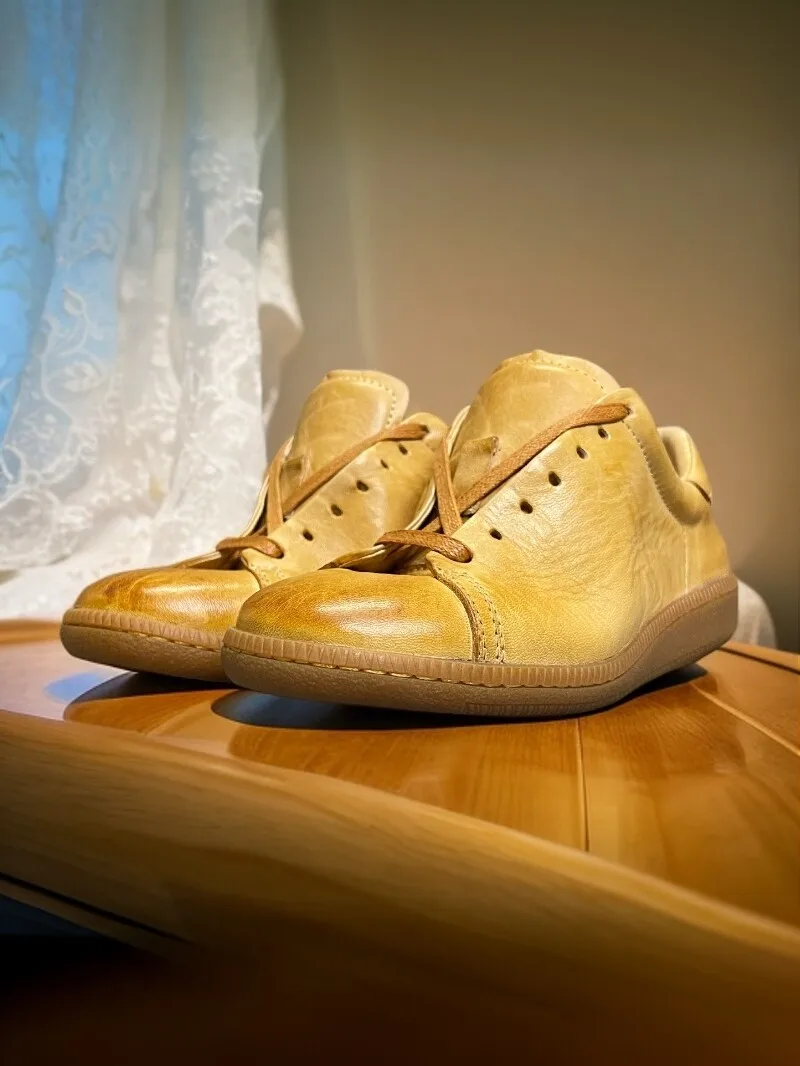 

Heavy Washed Horse Leather Platform Shoes Vintage All-match Lace-up Casual Sneakers Lightweight Breathable Forrest Gump Shoes