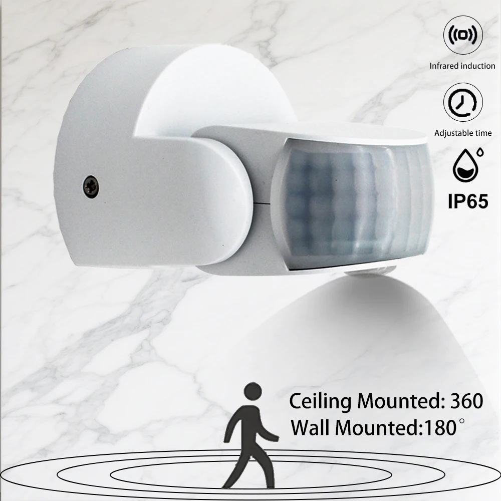 Capteur de corps humain infrarouge AC 220V-240V, double sonde PIR, détecteur réglable 180 °   Interrupteur de lumière, capteur infrarouge étanche IP65