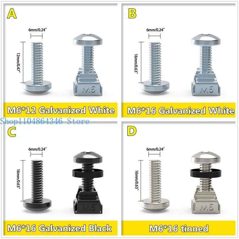 5asd x 16mm / 12mm Rack Mount Cage Screws Washers for Rack Mount Server