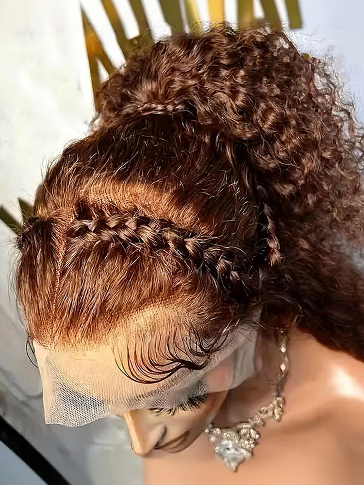 

250 Плотность Invisi Strap 13x6 Full Hd Парик шнурка Шоколадно-коричневый Волнистый парик фронта шнурка Глубокая волна Фронтальный парик Вьющиеся человеческие волосы