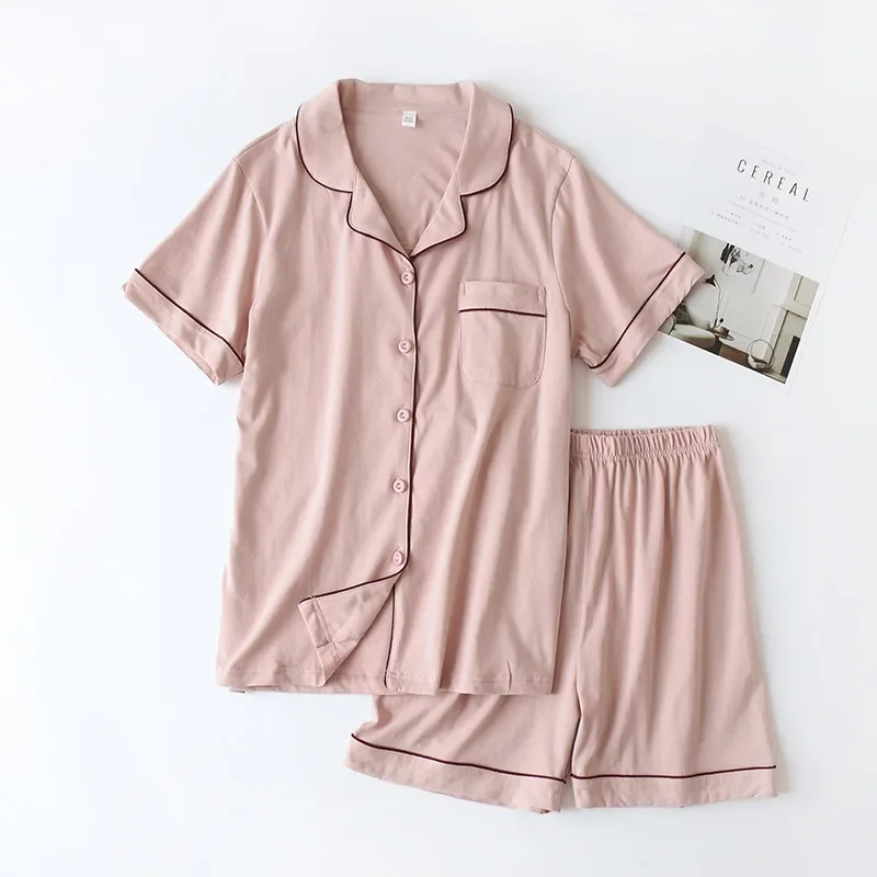 Summer 2024 new cotton couple pajamas suit female short-sleeved shorts men\'s pajamas thin home service suit  pyjamas women pink