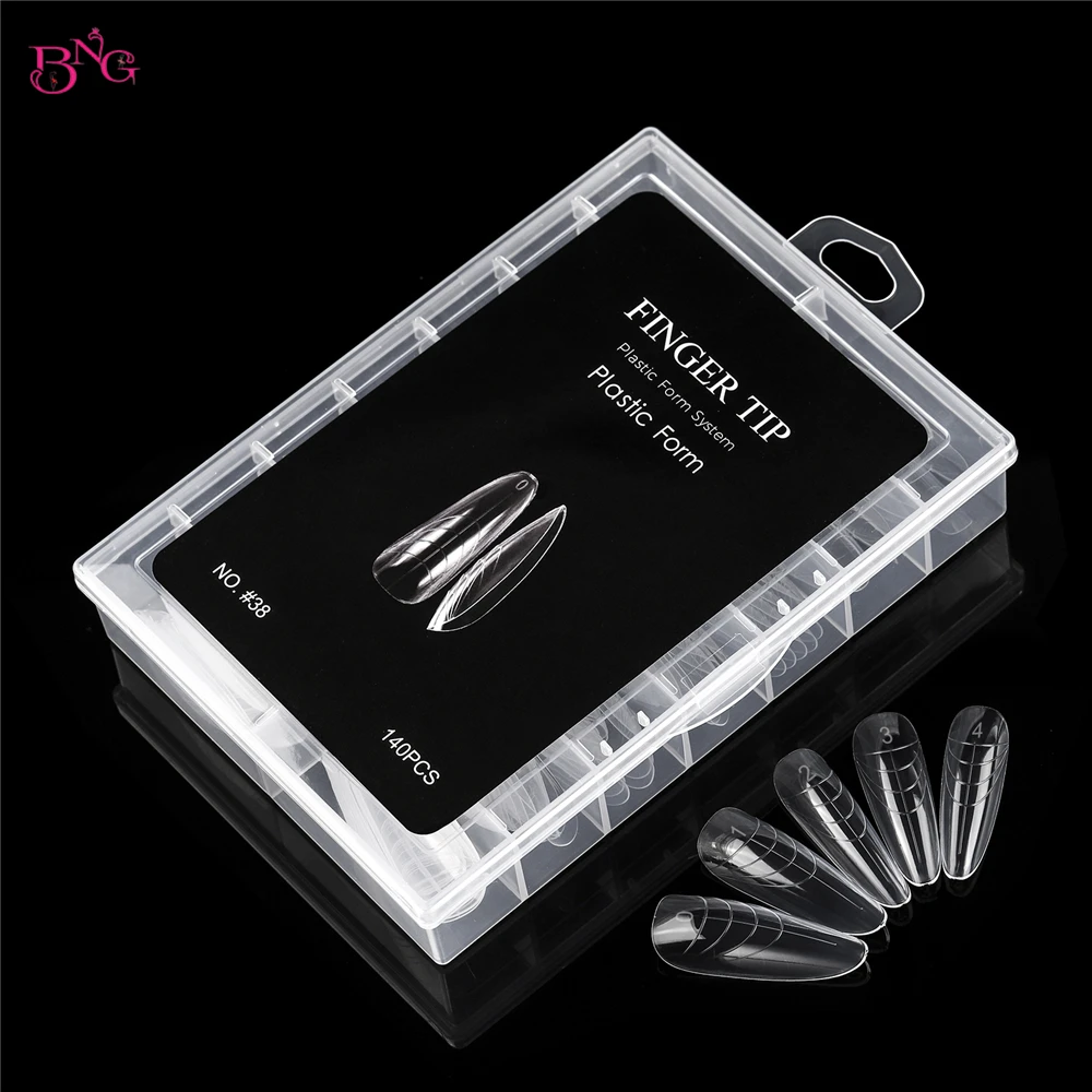 BNG 140 stuks dubbele nagelvormen voor poly nagelgel klassieke amandel nagelvormen voor bouwer gel poly extension gel nail art design salon