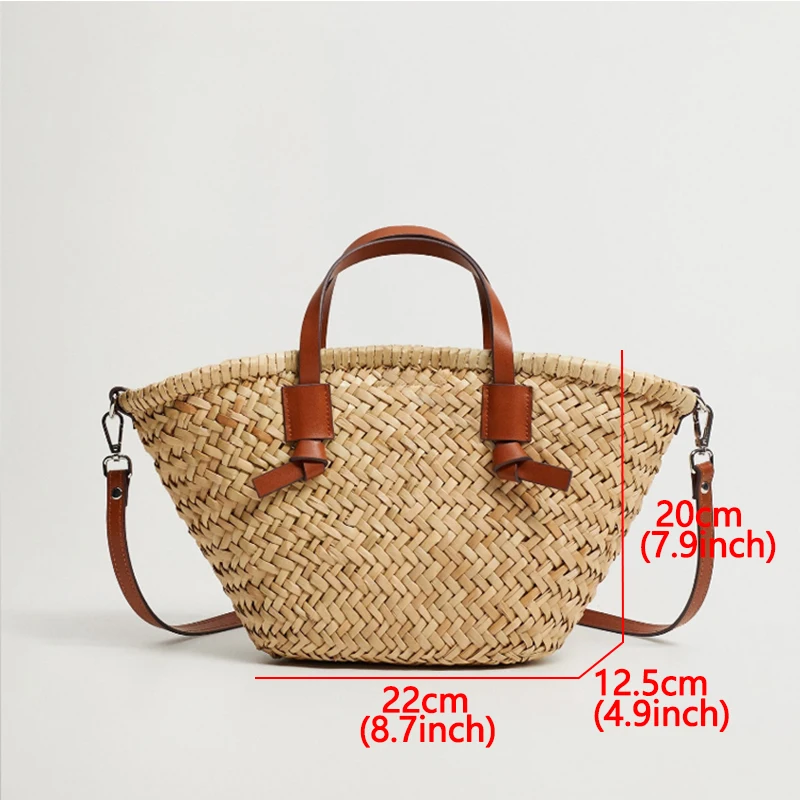 Bolsas de mimbre tejidas informales para mujer, bolsos de mimbre hechos a mano, bolso de mano de paja para playa, bolso cruzado de hombro de