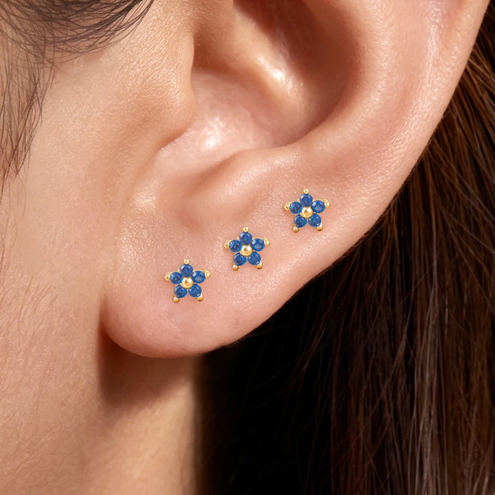 Body Jewelry Kit - 3PCS Stainless Steel Mini Zircon Flowers