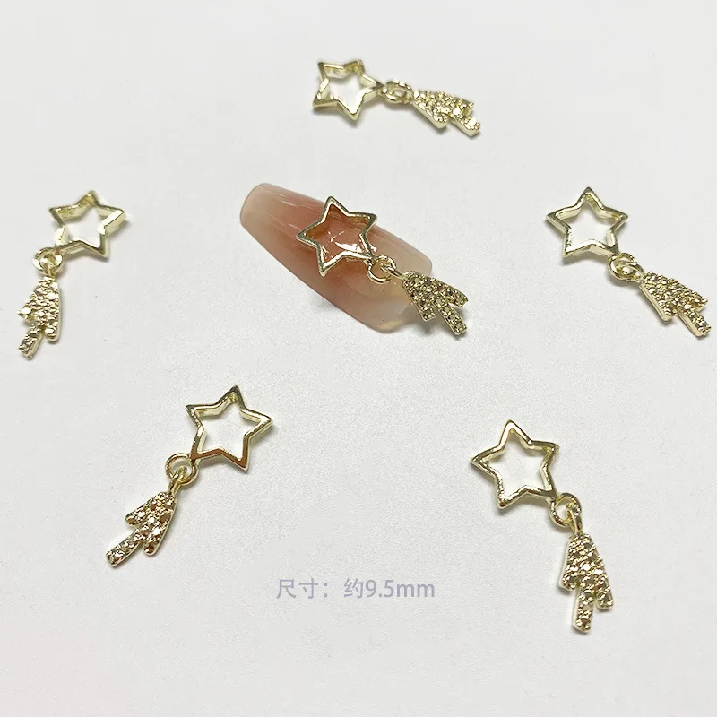 10Pcs Nail Art Gold/Silver/Rose Gold/Black Hollow Star Pendant Nail Designs Charms Tassel Designs Metal 3D Decals Accessories