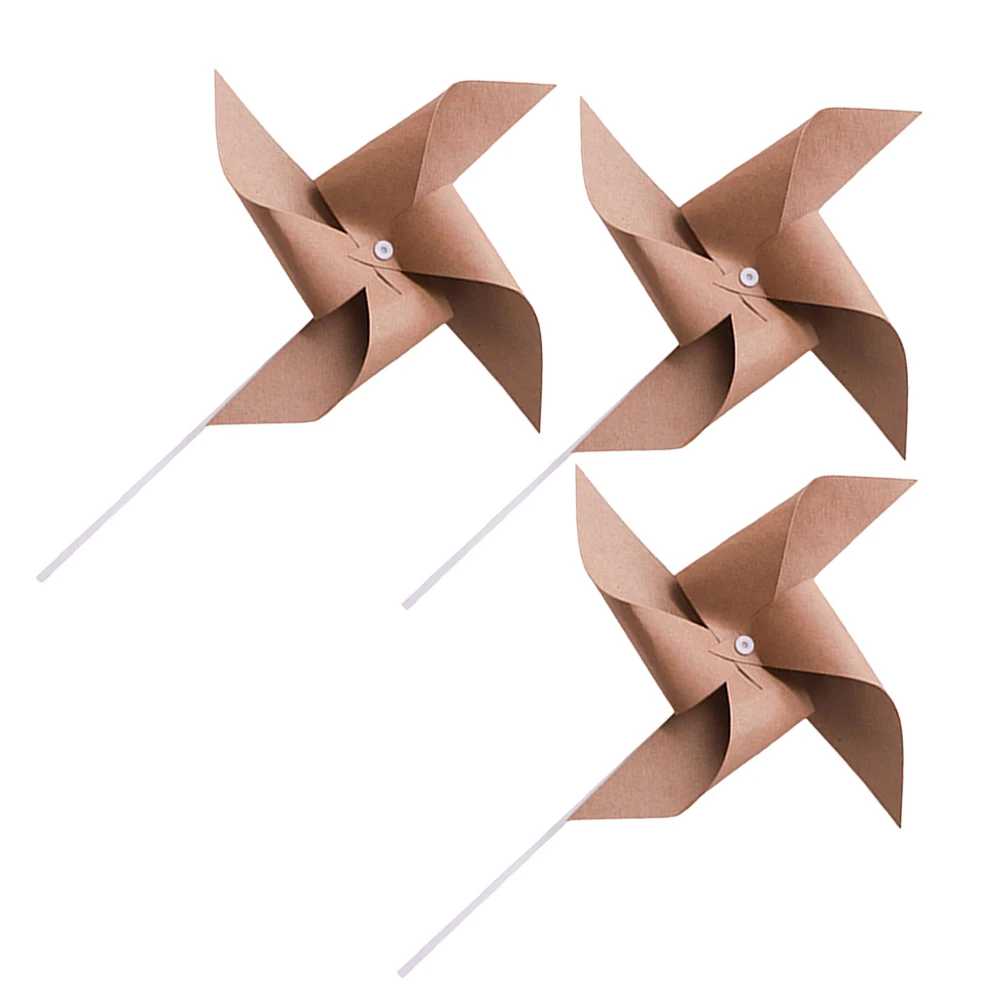 

3 pcs Retro Kraft Paper Windmill Vintage Decor Prop For Birthday Party Garden Scare Birds Kids Plaything Handheld Outdoor Party