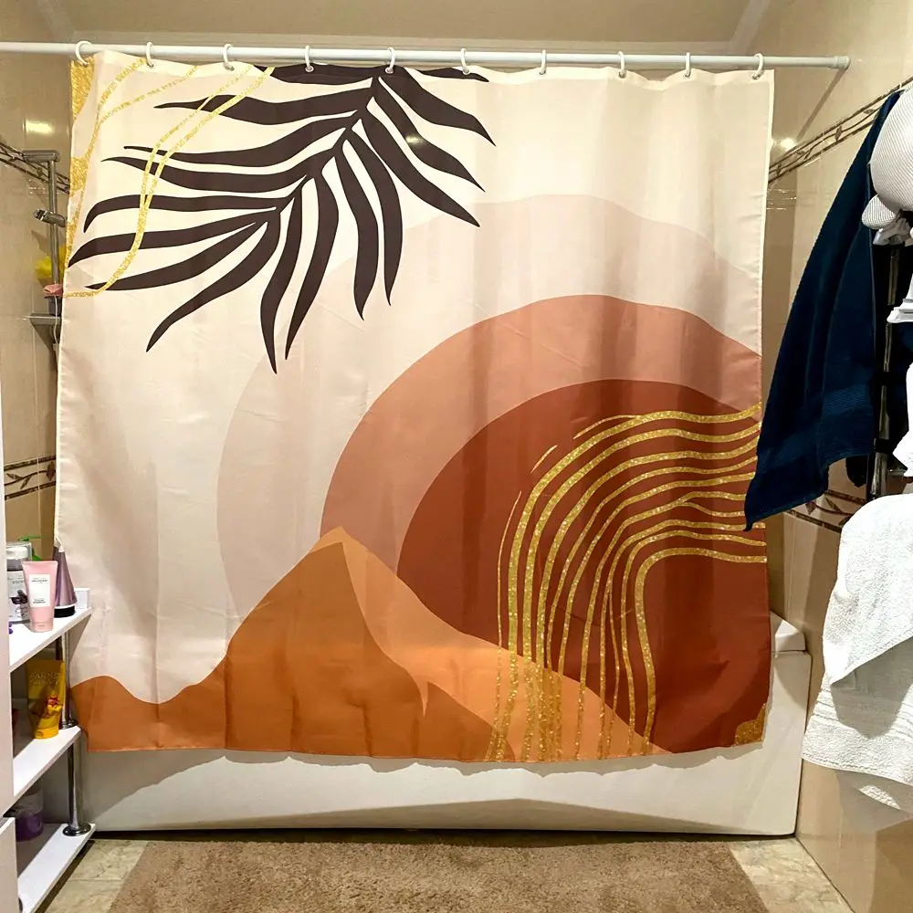 Nordic Minimalist Boho Style Morandi Color Block Shower Curtain Waterproof Polyester Bath Curtain For Bathroom Decor Curtains