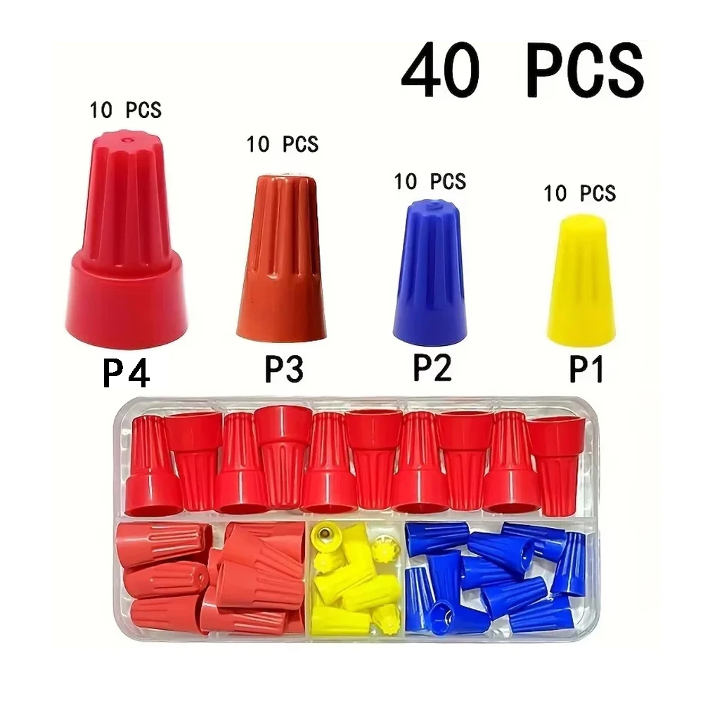 40PCS Electrical Screw Springs Caps Wire Conectors Nuts Wire Twist Terminals Stainless Assortment Set