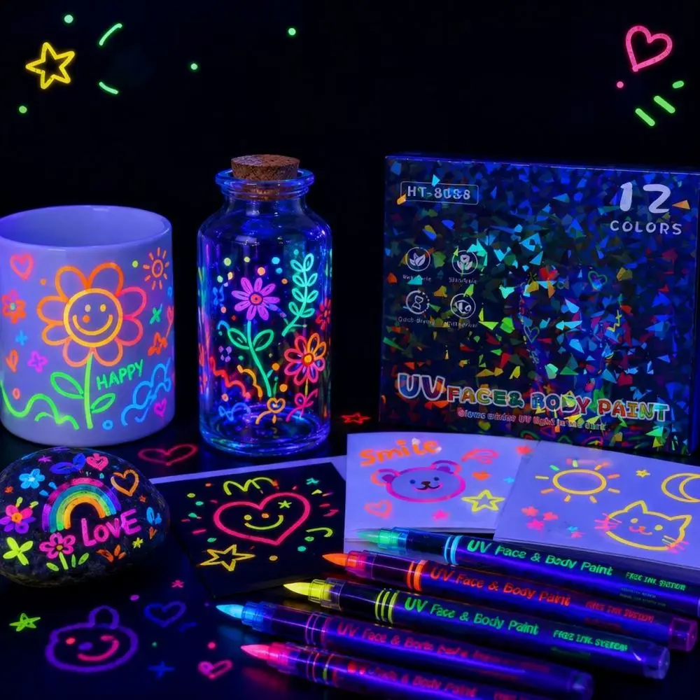 Neon Face Body Paint Markers For UV Glow Party Makeup Festival Art Drawing Pens Creative Cosmetic Supplies Washable