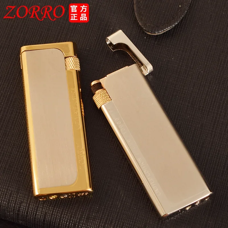 Zorro Ultra Thin Metal Grinding Wheel Side Slip Pure Copper Butane Gas Lighter Mini Portable Gifts for Men Smoking Accessories