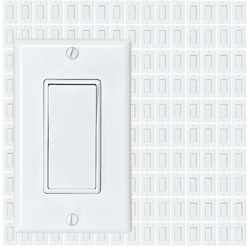 Wholesale Decorator Paddle Rocker Light Switch, Single Pole, 3-Wire, Grounding 15A 120V-277V, White, UL Certified,