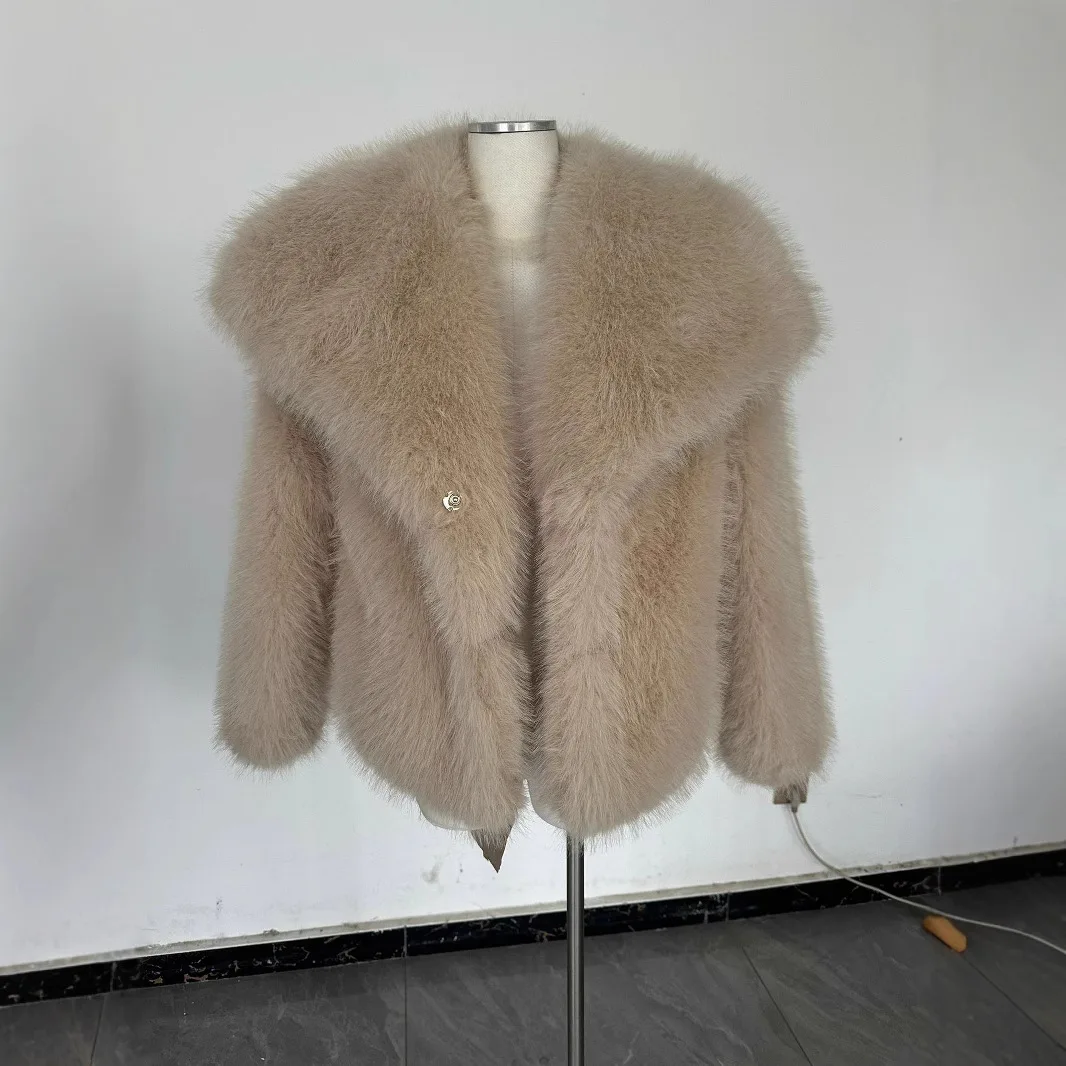 Winter Fur Coat Mink Fur Large Collar Women's Top plus Size Loose ort Sle Simulation Fur Thin Leather Outerwear